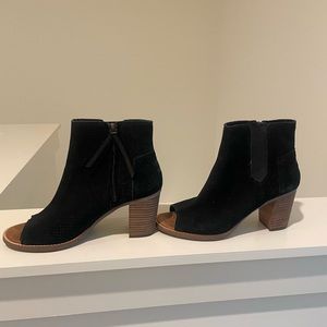 TOMS Black Suede Open-toed Booties, size 8.5